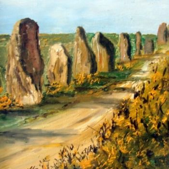 Painting titled "menhirs de carnac" by André Kermorvant, Original Artwork, Oil