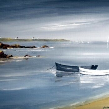 Peinture intitulée "les barques Blanche…" par André Kermorvant, Œuvre d'art originale, Huile