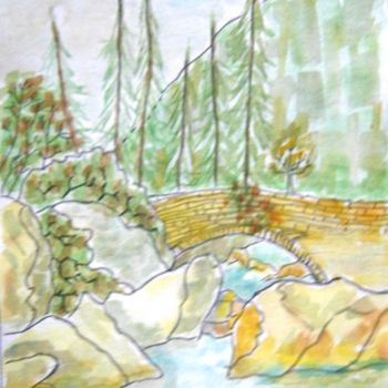 Peinture intitulée "Rivière de montagne" par André Lannes, Œuvre d'art originale