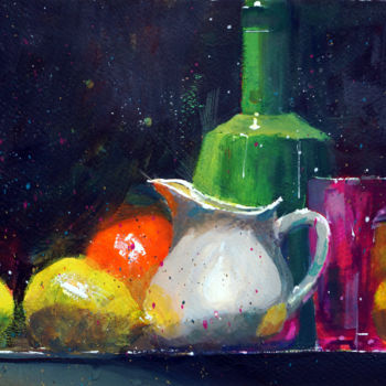 Pintura titulada "Pot à lait et citro…" por André Méhu, Obra de arte original, Gouache