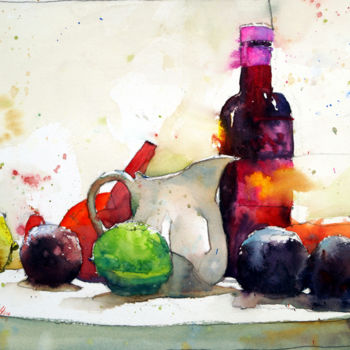 Peinture intitulée "Entonnoir rouge et…" par André Méhu, Œuvre d'art originale, Aquarelle