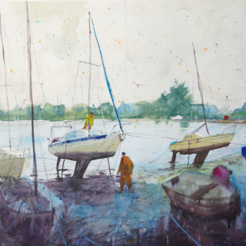 Peinture intitulée "Sur les rives du ter" par André Méhu, Œuvre d'art originale, Huile