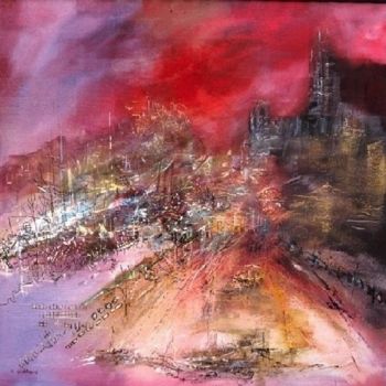 Peinture intitulée "Le coeur de la ville" par André Quétard, Œuvre d'art originale