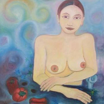 Painting titled "olives et poivrons" by Andre Rippert, Original Artwork