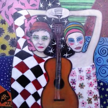 Peinture intitulée "couple à la guitare" par Andre Rippert, Œuvre d'art originale, Huile