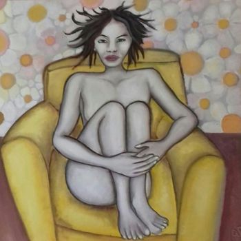 Картина под названием "femme-au-fauteuil-j…" - Andre Rippert, Подлинное произведение искусства, Масло