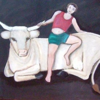 Painting titled "vache sacrée" by Andre Rippert, Original Artwork, Oil