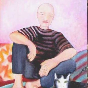 Pittura intitolato "homme au chat" da Andre Rippert, Opera d'arte originale