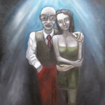 Painting titled "couple sous la lampe" by Andre Rippert, Original Artwork, Oil