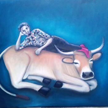 Painting titled "vache blonde" by Andre Rippert, Original Artwork, Oil