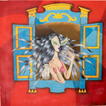 Pintura intitulada "Manicura en cuarent…" por Andres Gomez, Obras de arte originais, Óleo