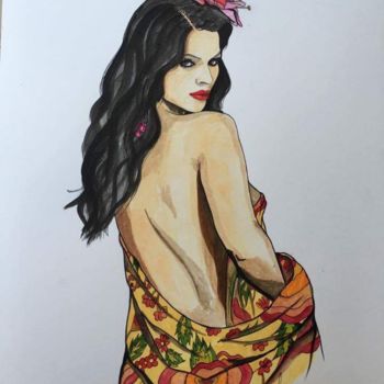 Painting titled "Mujer con mantón" by Andrés Ruiz, Original Artwork, Gouache