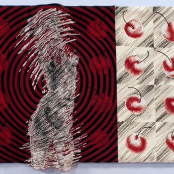 Textilkunst mit dem Titel "Cherry Orchard" von Andrew Schneider, Original-Kunstwerk, Stickerei