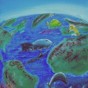 Painting titled ""Sea Creatures" (Da…" by Andrew Troyer, Jr, Original Artwork, Oil Mounted on Wood Stretcher frame