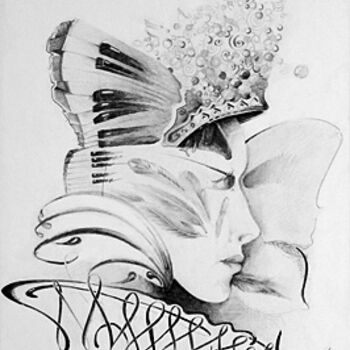 Desenho intitulada "Dama del piano" por Andrew White, Obras de arte originais