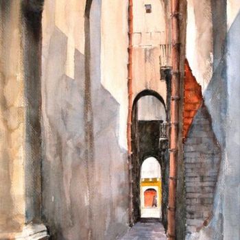 Malerei mit dem Titel "Narrow street in Ce…" von Andrew Borg, Original-Kunstwerk