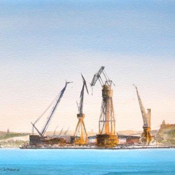 Painting titled "Cranes at the docks…" by Andrew Borg, Original Artwork