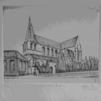 Tekening getiteld "Leuven St Jacobskerk" door Andre Wellens, Origineel Kunstwerk