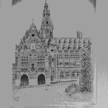 Drawing titled "Bibliotheek Leuven" by Andre Wellens, Original Artwork