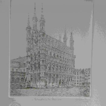 Drawing titled "Stadhuis Leuven" by Andre Wellens, Original Artwork