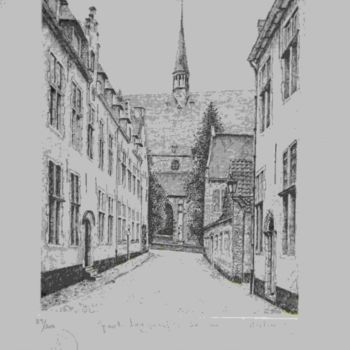 Drawing titled "Begijnhof Leuven" by Andre Wellens, Original Artwork