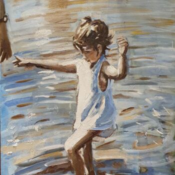 Painting titled "ines-en-la-playa.jpg" by Andrew Moore, Original Artwork, Oil