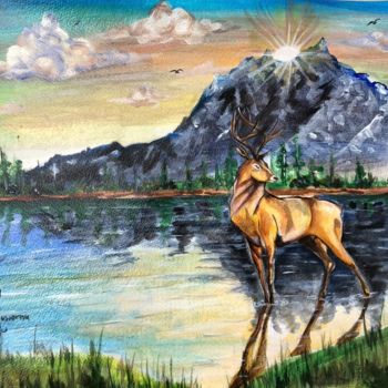 Painting titled "Stag" by Andrews, Original Artwork, Acrylic