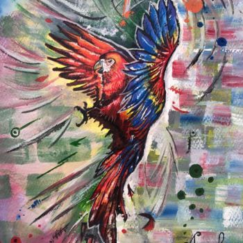 Painting titled "Parrot" by Andrews, Original Artwork, Acrylic