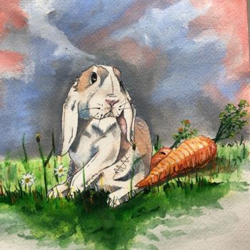 Painting titled "Rabbit" by Andrews, Original Artwork, Acrylic