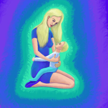 Картина под названием "Любящая мать" - Andrey Abramov (Nikolaevich), Подлинное произведение искусства, Масло