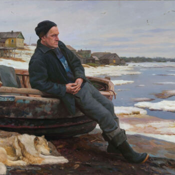 Painting titled "Fisherman" by Andrey Dareev, Original Artwork, Oil