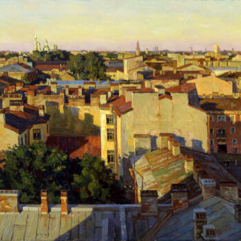 Pittura intitolato "Roofs of St. Peters…" da Andrey Dareev, Opera d'arte originale, Olio