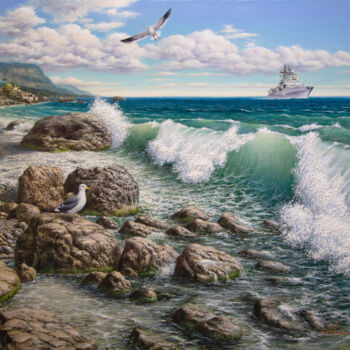 Malarstwo zatytułowany „Off the coast of Cr…” autorstwa Andrey Goncharov, Oryginalna praca, Olej