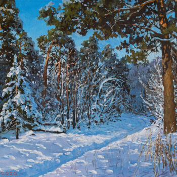 Painting titled "Snowy Winter Forest…" by Andrey Ivanov, Original Artwork, Oil