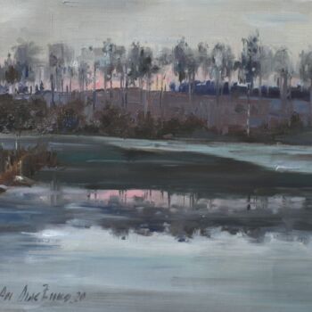 Ζωγραφική με τίτλο "Sunset on the winte…" από Andrey Lyssenko, Αυθεντικά έργα τέχνης, Λάδι Τοποθετήθηκε στο Ξύλινο φορείο σκ…