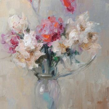 Painting titled "Bouquet of flowers" by Andrey Lyssenko, Original Artwork, Oil Mounted on Wood Stretcher frame