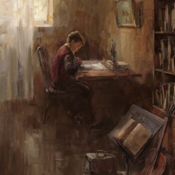 Картина под названием "For lessons" - Andrey Lyssenko, Подлинное произведение искусства, Масло Установлен на Деревянная рама…