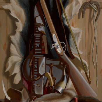 Malerei mit dem Titel "Hunt Trophy" von Andrey Pingachev, Original-Kunstwerk, Öl Auf Keilrahmen aus Holz montiert