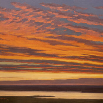 Painting titled "Evening Twilight" by Andrey Pingachev, Original Artwork, Oil Mounted on Wood Stretcher frame