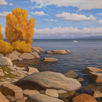 Pintura intitulada "Gold autumn" por Andrey Pingachev, Obras de arte originais, Óleo Montado em Painel de madeira