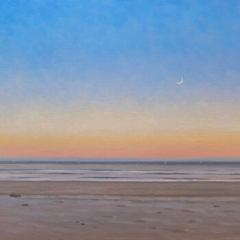 Painting titled "Morning moon" by Andrey Pingachev, Original Artwork, Oil Mounted on Wood Panel