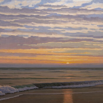 Painting titled "Evening Surf" by Andrey Pingachev, Original Artwork, Oil Mounted on Wood Panel