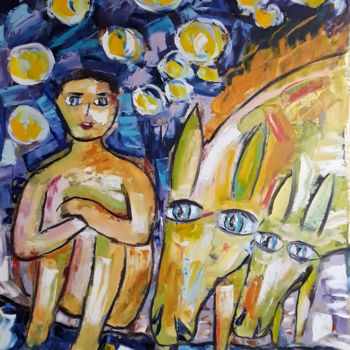 Pittura intitolato "Босиком вдоль реки" da Andrei Sakhapov, Opera d'arte originale, Olio Montato su Telaio per barella in le…