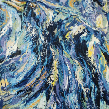 Картина под названием "Ворон" - Андрей Сахапов, Подлинное произведение искусства, Масло Установлен на Деревянная рама для но…