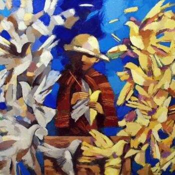 Картина под названием "Раскрашивание птиц" - Andrey Shustov, Подлинное произведение искусства