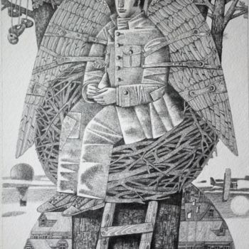 图画 标题为“Man-Bird” 由Andrey Simakov, 原创艺术品, 墨
