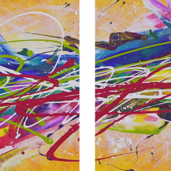 Painting titled "Stream (40x160cm)" by Andrey Visokinsky, Original Artwork, Acrylic Mounted on Wood Stretcher frame