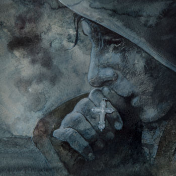 Картина под названием "Последний бой" - Андрей Яковлев, Подлинное произведение искусства, Акварель
