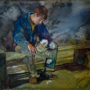 Painting titled "Не пришла" by Andrei Iakovlev, Original Artwork, Watercolor