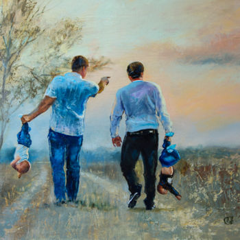 Картина под названием "Отцы и дети" - Андрей Яковлев, Подлинное произведение искусства, Масло